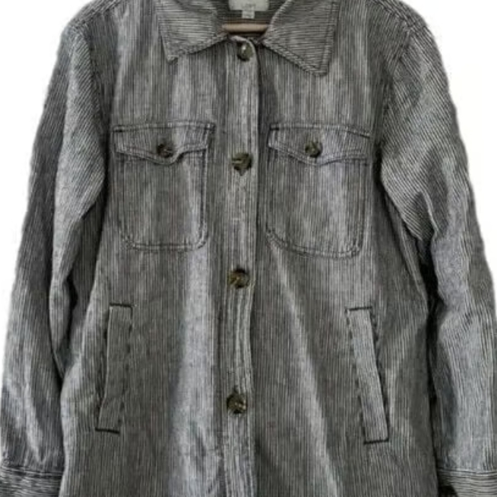 LOFT Gray Striped Shirt Jacket - Picture 4 of 4